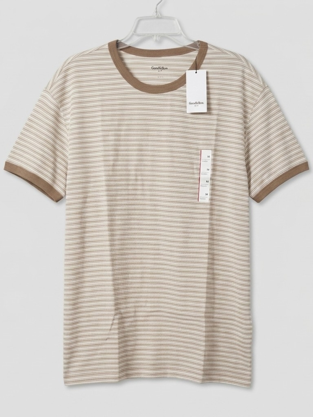 Goodfellow & Co Men's Cream and Brown Striped Ringer Tee